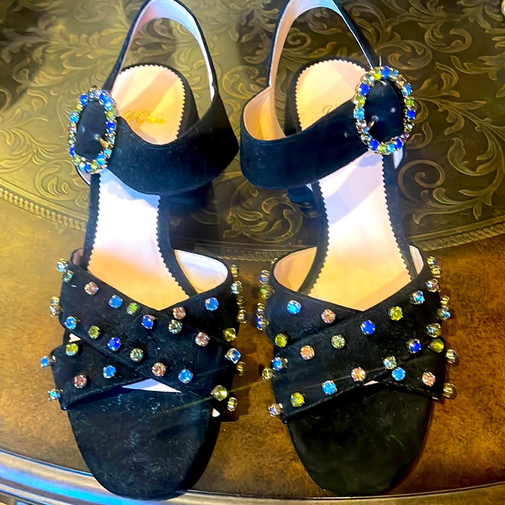 NEW J. Crew suede jeweled black sandals